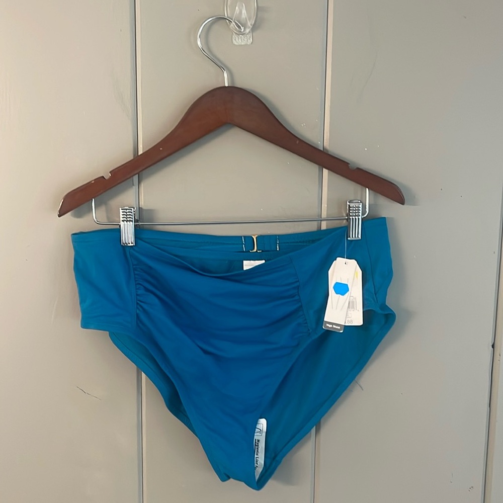 NWT Time & Tru Bikini Bottoms Full Coverage High Waist Teal Blue Swimwear Resort